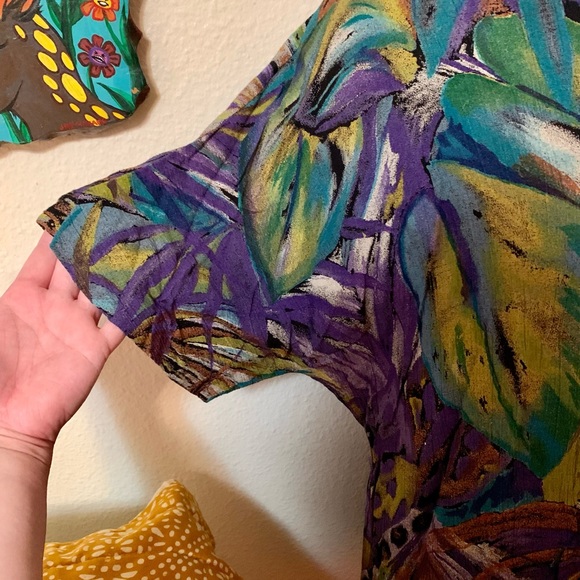 Vintage 80s purple, green and teal blouse - Picture 3 of 10